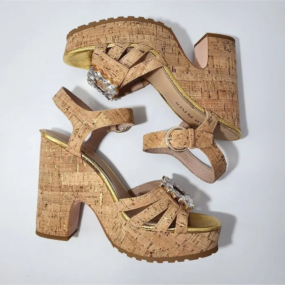 Donald Pliner Galatea Cork Platform Jeweled Sandals Size 8.5 NWT